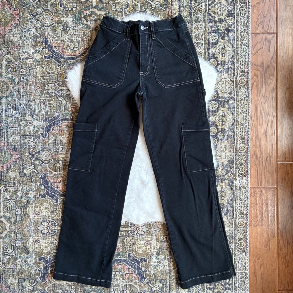 Arizona Jean Co Y2K Black Denim Carpenter Jeans Contrast Stitch Size 2